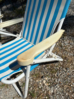 Pair of Blue Striped Folding Low Beach Chairs