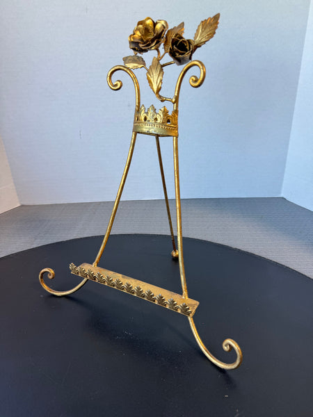 Italian Gilt Floral Tole Metal Scroll Easel