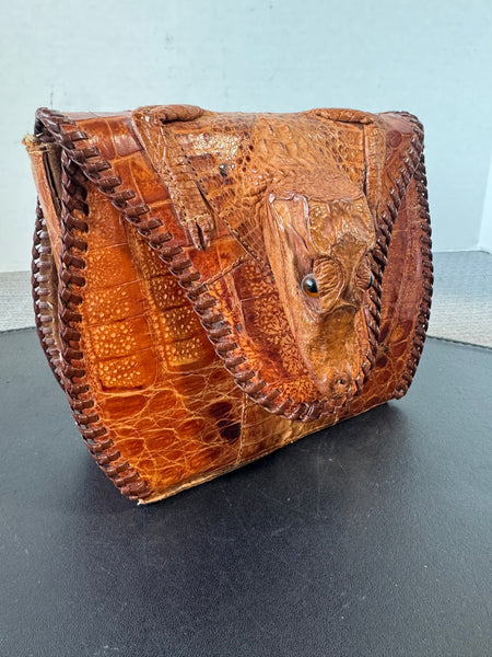 Alligator Taxidermy & Leather Vintage Clutch