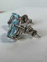 3.50 Carat Oval Faceted Natural Aquamarine Silver Earrings