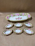 Pink Rose Nippon Celery Dish With 6 Salt Cellar Dishes