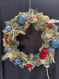 Shells & Ball Ornaments Faux Fir Beachy Christmas Wreath with Lights (WORKS)