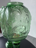 Pair of Empoli Style 2-Piece Vintage Green Glass Hurricane Candle Lamps