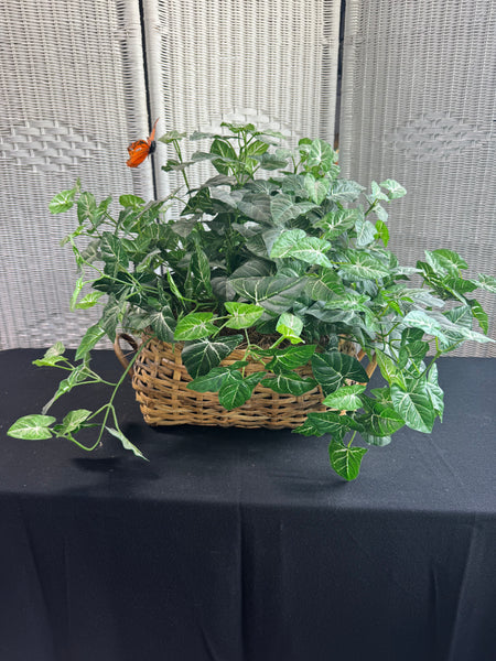 Faux Arrowhead Greenery in Vintage Rattan Basket