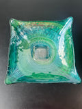 Blue & Green Swirl Reverse Painted Decorative Square Glass Bowl