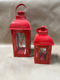 Red Metal Lantern Candle Holders — Pair
