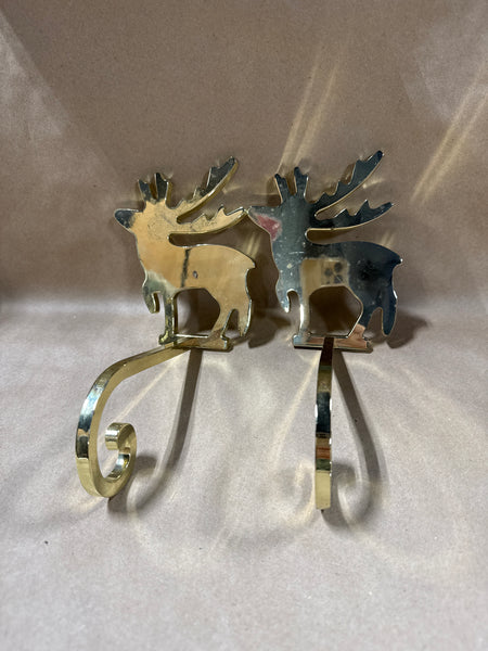 Pair Of Polished Brass Long Arm Reindeer Stocking Holder // 3 Sets Available // *** PRICED INDIVIDUALLY ***