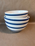 Set Of 3 Blue And White Striped Bowls