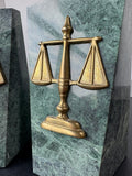 Brass & Green Marble Scales of Justice Vintage Bookends