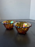 (F) Pair of Imperial Glass Vintage Marigold Carnival Glass Wild Rose Candle Holders