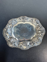 6072 Stamped Pansy Embossed Sterling Silver Oval Trinket Dish