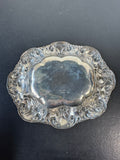 6072 Stamped Pansy Embossed Sterling Silver Oval Trinket Dish