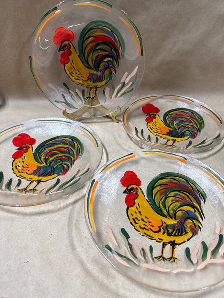 Set Of 4 Hand Painted Rooster Plates