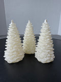 Trio of Pottery Barn Frosted White Christmas Tree Wax Candles