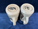 Pair Of Tall Tan Glazed Pottery Mugs