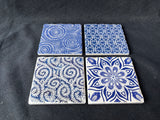 Set Of 4 Blue And White Tile Coasters