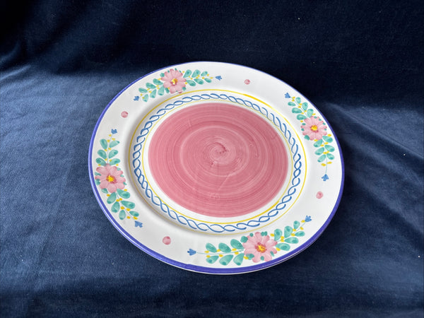 Jennifer Moore Hand Painter Floral Platter Pink Blue Made in Italy
