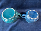Pair Of Glazed Blue Pottery Mugs