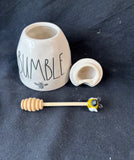 Rae Dunn Bumble Ceramic Honey Pot W/ Wooden Dipper