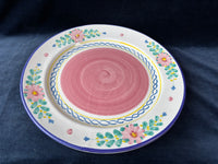 Jennifer Moore Hand Painter Floral Platter Pink Blue Made in Italy