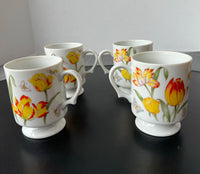 Vintage Floral 1060 Footed Mugs Set of 4