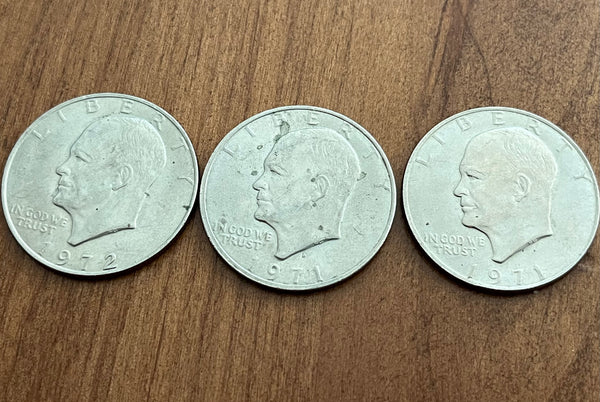 C- Set of 3 Eisenhower Dollar Coins, 1971, 1972