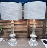 Pair of Tall White Washed Column Lamps