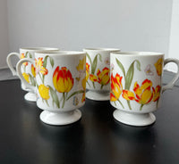 Vintage Floral 1060 Footed Mugs Set of 4