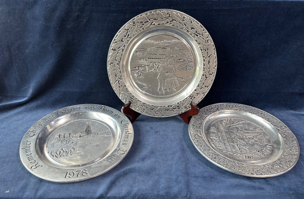 Set Of 3 RWP Wilton Pewter Christmas Plates, Years 1978,1979,1981