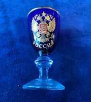 Pair Of Cordial Glasses With Russian Emblem By Goose Glass