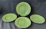 Set Of 4 Bordallo Pinheiro Green Turkey Lunch Plate Majolica Portugal