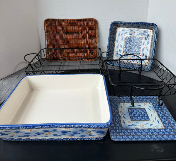 (B) 6-Piece Temptations by Tara Old World Blue Oven-To-Table Rectangular & Square Set