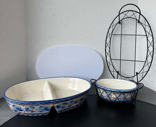 (A) 5-Piece Temptations by Tara Old World Blue Oven-To-Table Oval Set