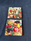 Set of 4 Fruit Ceramic Coasters W/Holder