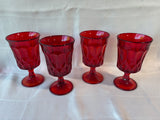 Set Of 4 Noritake Perspective Style Ruby Red Water Glass Goblets, Glow