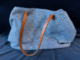 Street Level Tote Bag Blue White Brown Carryall Woven Boho Western Aztec