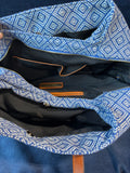 Street Level Tote Bag Blue White Brown Carryall Woven Boho Western Aztec