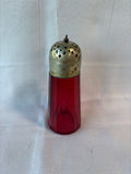 Victorian Cranberry Glass Paneled Sugar Shaker Muffineer Silver Plated