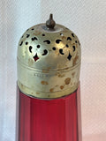 Victorian Cranberry Glass Paneled Sugar Shaker Muffineer Silver Plated