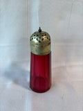 Victorian Cranberry Glass Paneled Sugar Shaker Muffineer Silver Plated