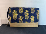 Gold/Navy Blue Tone Pineapple Makeup Pouch