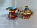 Tracy Porter Artesian Road Hand Painted Sugar Bowl Dish And Creamer