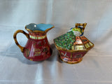 Tracy Porter Artesian Road Hand Painted Sugar Bowl Dish And Creamer