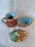 Tracy Porter Artesian Road Hand Painted Sugar Bowl Dish And Creamer