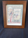 Signed Woman In Front Of Dress Shop Original Drawing