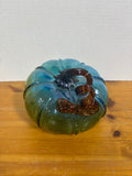 Pier 1 Crackle Blown Glass Pumpkin Blue Amber