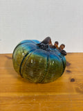 Pier 1 Crackle Blown Glass Pumpkin Blue Amber