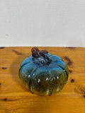 Pier 1 Crackle Blown Glass Pumpkin Blue Amber