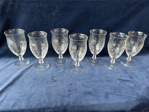 Set Of 7 Libbey Rock Sharpe Cambria Cut Stem Low Water Goblets