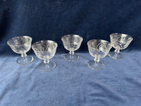 Set Of 5 Etched Sherbet Glasses